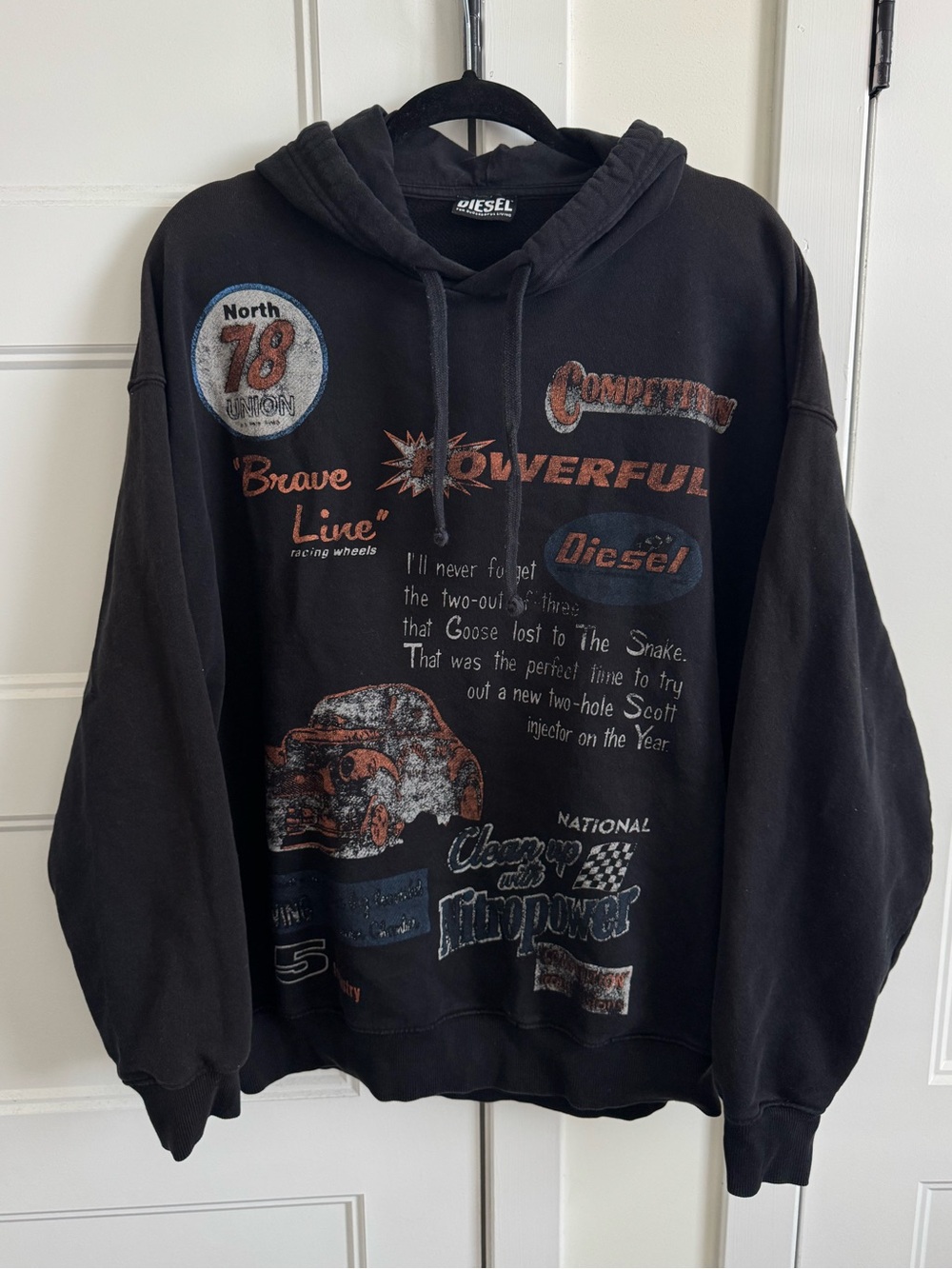 Diesel S-UMMER-C5 Rusted Black Oversized Faded Automotive Unisex Graphic Hoodie